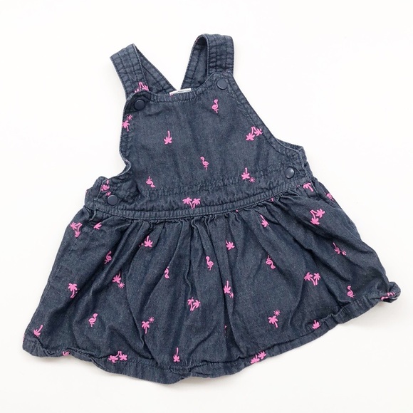 Carter's Other - Carter's flamingo & palm tree print denim baby girl dress